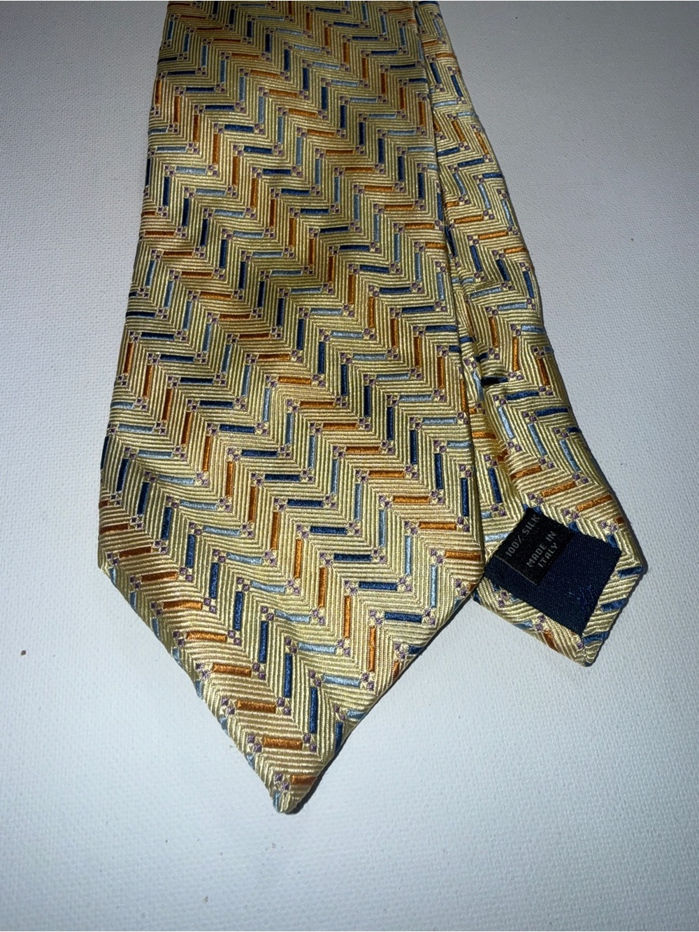 Jos. A. Bank Zigzag Silk-Style Tie in Gold, Navy, and Brown